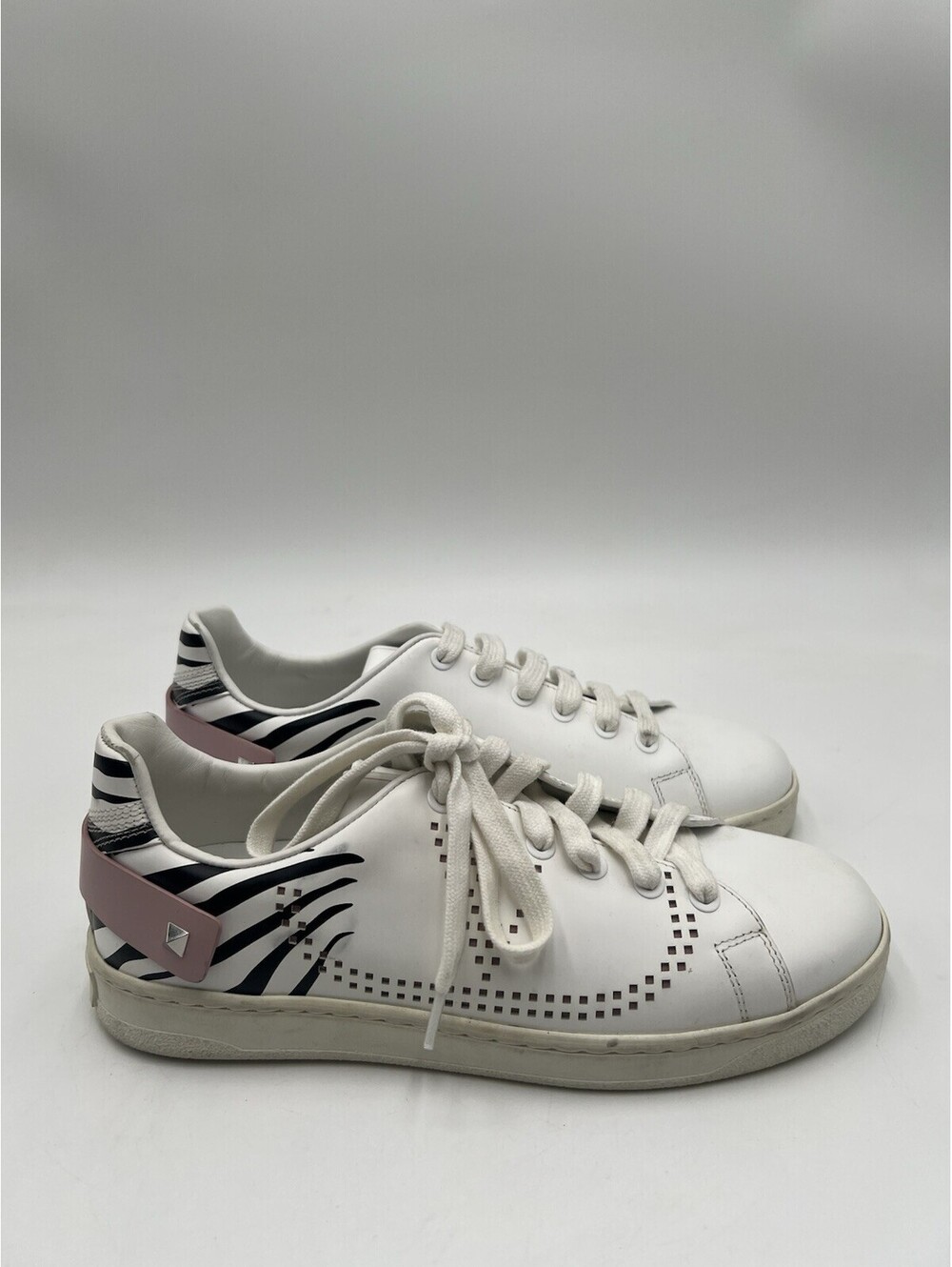Valentino White Perforated Leather Lace Up Low Top Backnet Sneakers Size 36.5